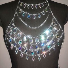 Halter crystal hollow out metal chain waist chain set