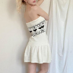 Sweetheart pattern sweater tube mini dress