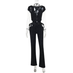Halter o ring self tie hollow out jumpsuit
