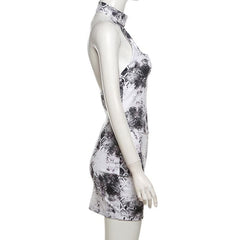 Halter snake print buckle backless mini dress