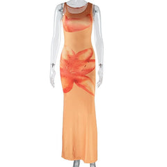 Flower print u neck sleeveless tank maxi dress