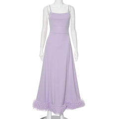 U neck ruffle backless cami maxi dress