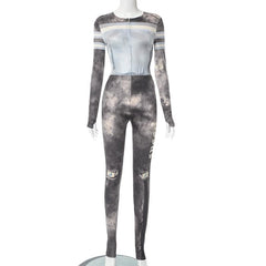 Tie dye contrast long sleeve gloves zip-up pant set