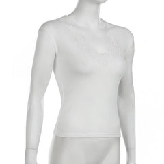 V neck cap sleeve lace hem top