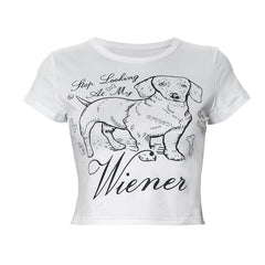 Crew neck short sleeve dog print crop top