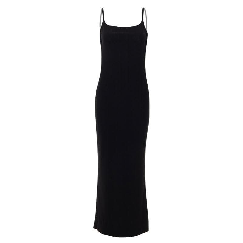 Backless self tie ribbed square neck solid cami maxi dress-final-sale