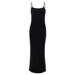 Backless self tie ribbed square neck solid cami maxi dress-final-sale