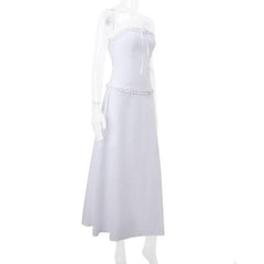 Ruffle bowknot smocked zip-up backless solid tube midi skirt set-final-sale