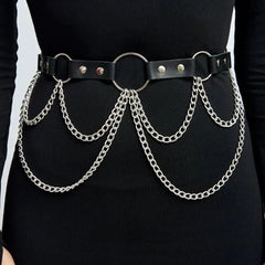 Metal chain o ring PU leather belt