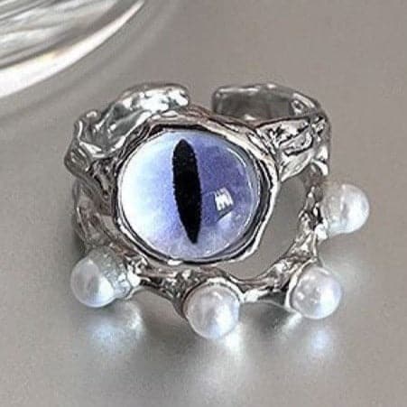 Purple eye decor open faux pearl ring