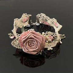 Rose applique lace faux pearl choker necklace