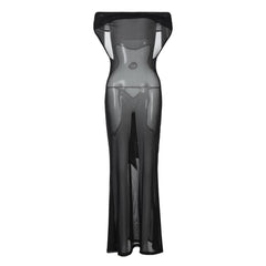 Off shoulder mesh backless maxi dress