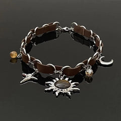 The sun moon cross o ring PU leather choker necklace