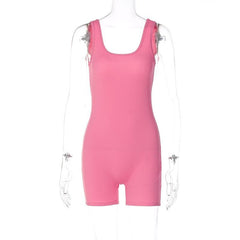 Ribbed sleeveless u neck solid romper