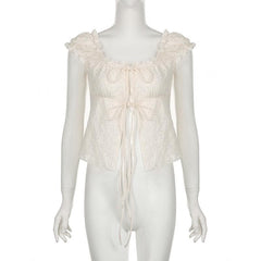 U neck puff sleeve textured ruffle top