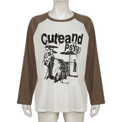 Crewneck long sleeve contrast letter print top