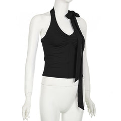 Halter knotted irregular v neck backless top