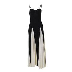 V neck patchwork contrast cami maxi dress