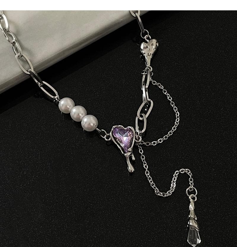 Layered faux pearl irregular stone necklace
