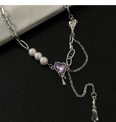 Layered faux pearl irregular stone necklace