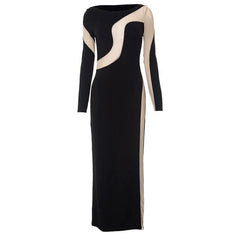 Mesh patchwork contrast irregular long sleeve maxi dress-final-sale