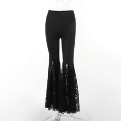 Lace patchwork solid cross applique flared pant