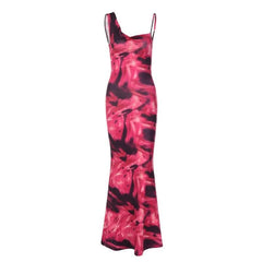 Contrast irregular cowl neck sleeveless backless maxi dress-final-sale