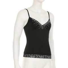 Beaded v neck lace hem backless cami top