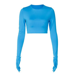 Gloves long sleeve crewneck solid crop top