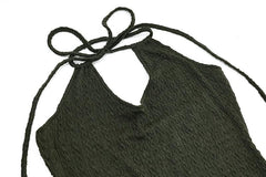 Ruffle halter textured hollow out self tie solid cut out mini dress