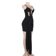 Ruched mesh backless cami mini dress