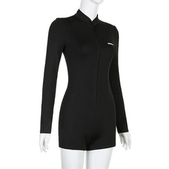 Long sleeve zip-up solid romper