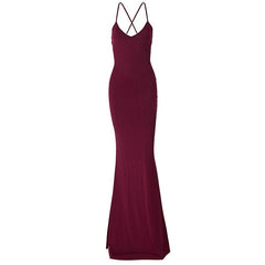 Ruched solid backless cross back v neck lace up maxi dress