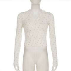Long sleeve textured flower print button lace hem top