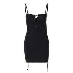 Lace up hollow out backless cami cut out mini dress