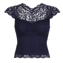 Cap sleeve ruched patchwork lace top