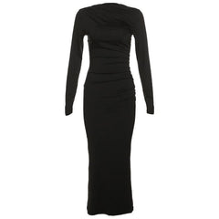 Ruched solid long sleeve zip-up maxi dress-final-sale