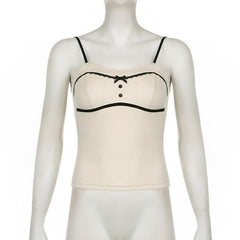 Lace hem button stitch bowknot cami top