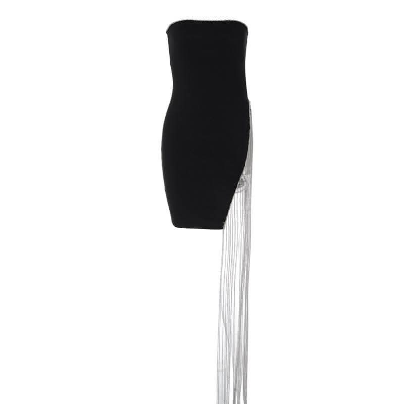 Beaded slit tassels backless patchwork tube mini dress-final-sale