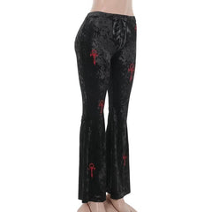 Lace up velvet embroidery medium rise pant