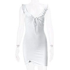 V neck slit knotted backless cami mini dress