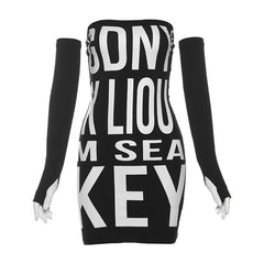 Gloves letter print tube mini dress