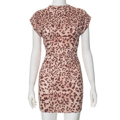 Short sleeve leopard print ruched mini dress