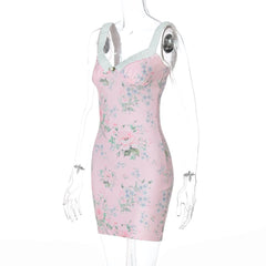 V neck flower print cami mini dress