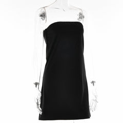 Satin hollow out backless A line solid tube cut out mini dress-final-sale