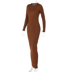 Long sleeve solid round neck maxi dress-final-sale