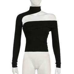 Halter irregular solid ruched top