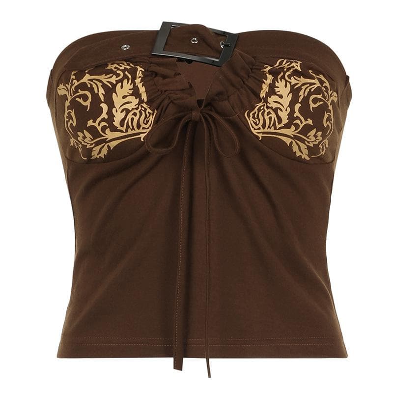 Buckle backless print tube top