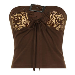 Buckle backless print tube top