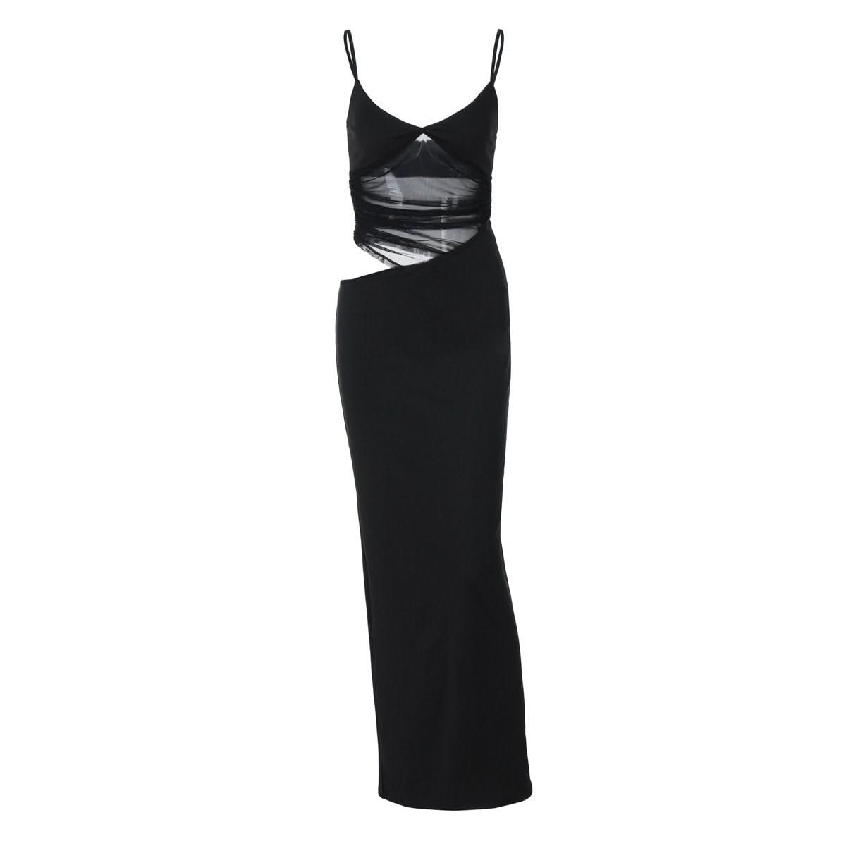 V neck mesh hollow out cami cut out maxi dress